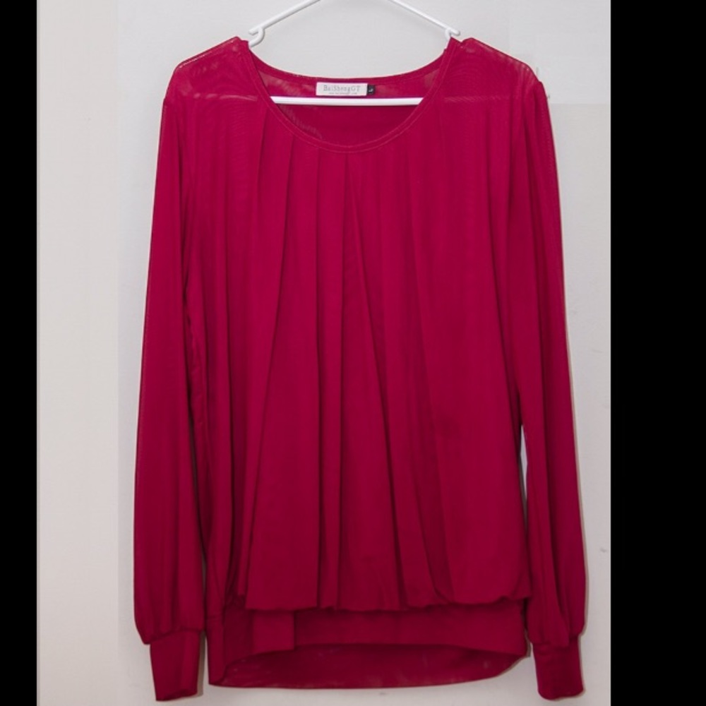 Red mesh tunic blouse